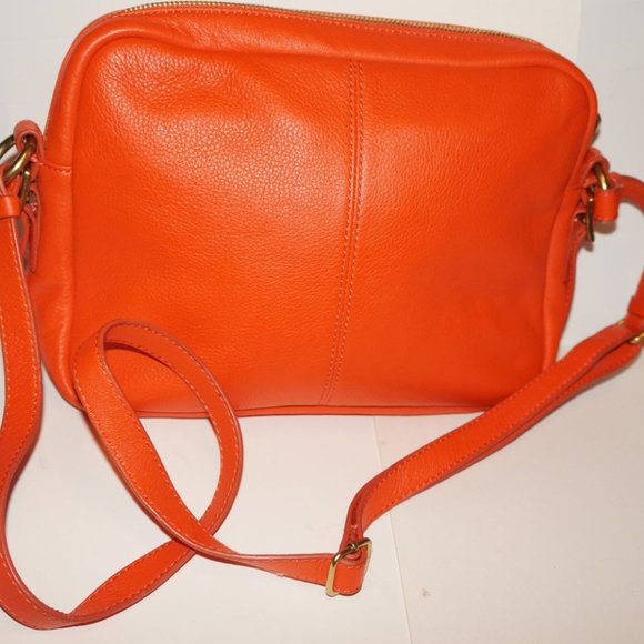 J.Crew  Wixon, Crossbody Bag! Orange kid gloves leather. - Picture 5 of 8